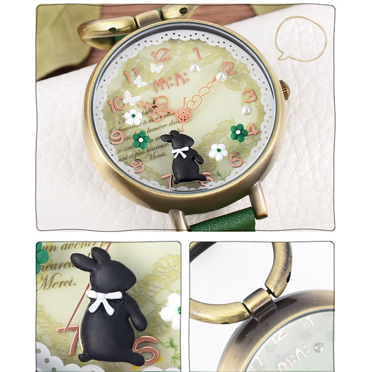 Retro Rabbit Style 3D Round Dial PU Band Quartz Wrist Watch