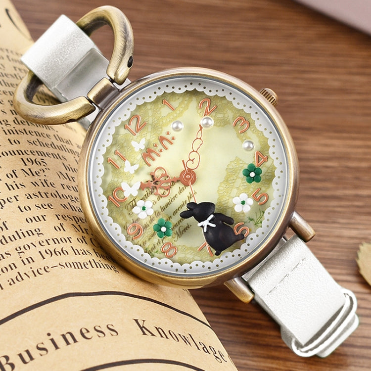Retro Rabbit Style 3D Round Dial PU Band Quartz Wrist Watch