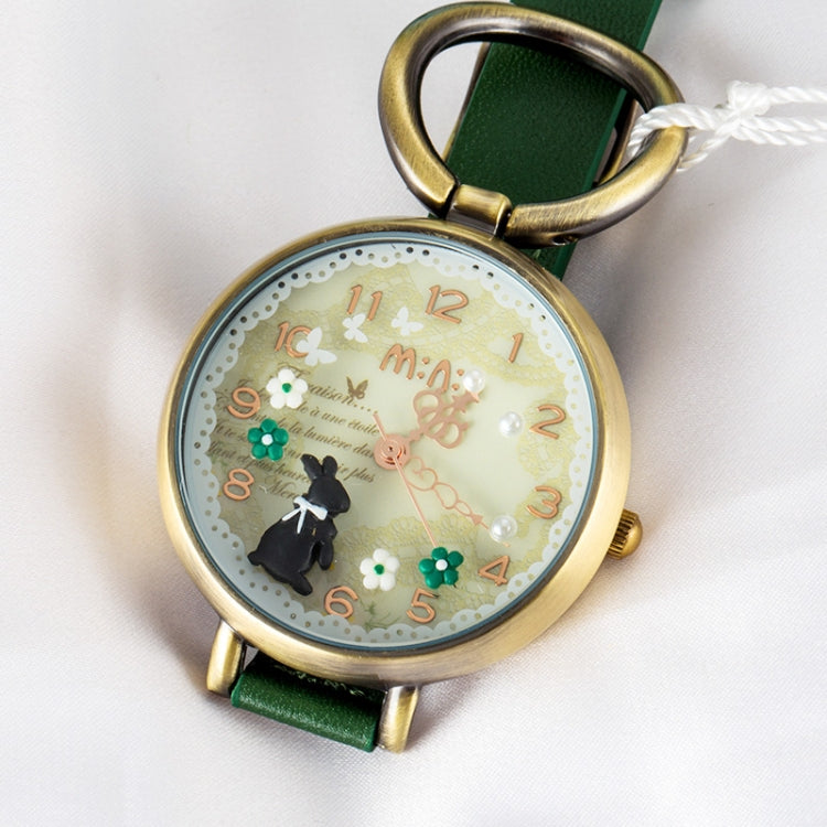 Retro Rabbit Style 3D Round Dial PU Band Quartz Wrist Watch
