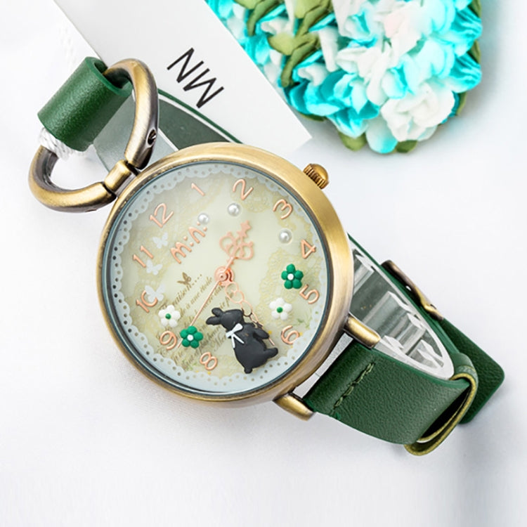 Retro Rabbit Style 3D Round Dial PU Band Quartz Wrist Watch
