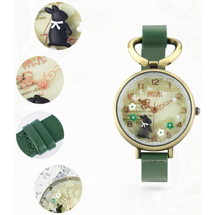 Retro Rabbit Style 3D Round Dial PU Band Quartz Wrist Watch