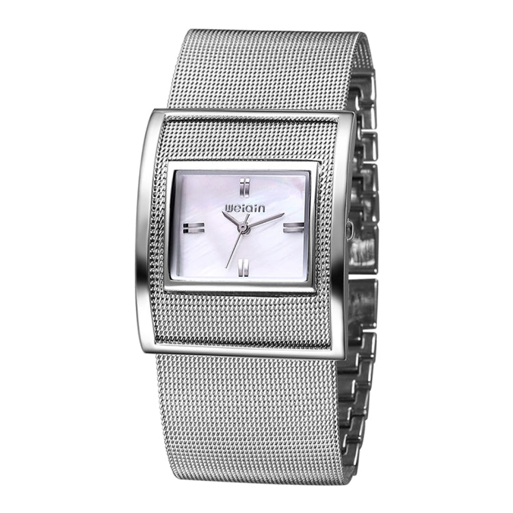 WeiQin 3902 Square Dial Simple Nailed Scale Shell Surface Fashion Women Quartz Watch with Alloy Band(Silver)
