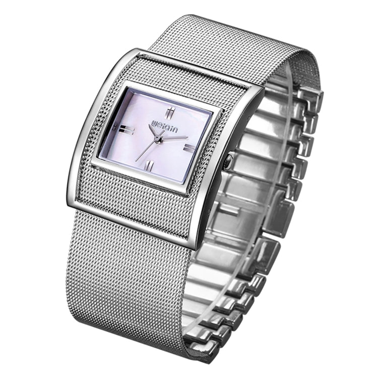 WeiQin 3902 Square Dial Simple Nailed Scale Shell Surface Fashion Women Quartz Watch with Alloy Band(Silver)