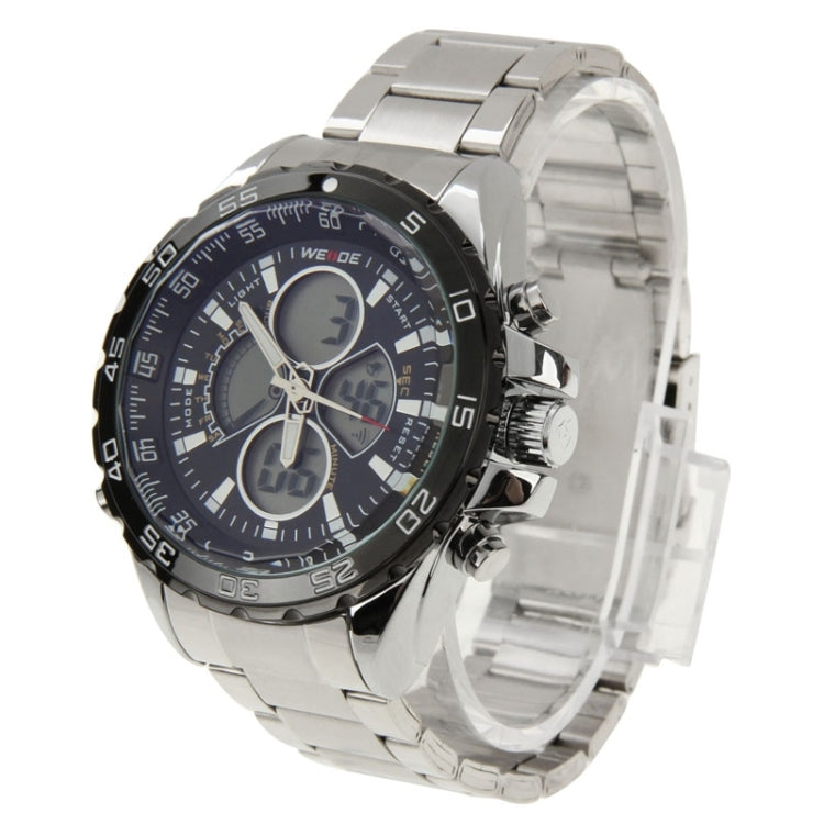 WENDE Men Style Metal Wrist Water Resist Sport Green LED Dual Display Watch