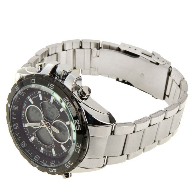 WENDE Men Style Metal Wrist Water Resist Sport Green LED Dual Display Watch