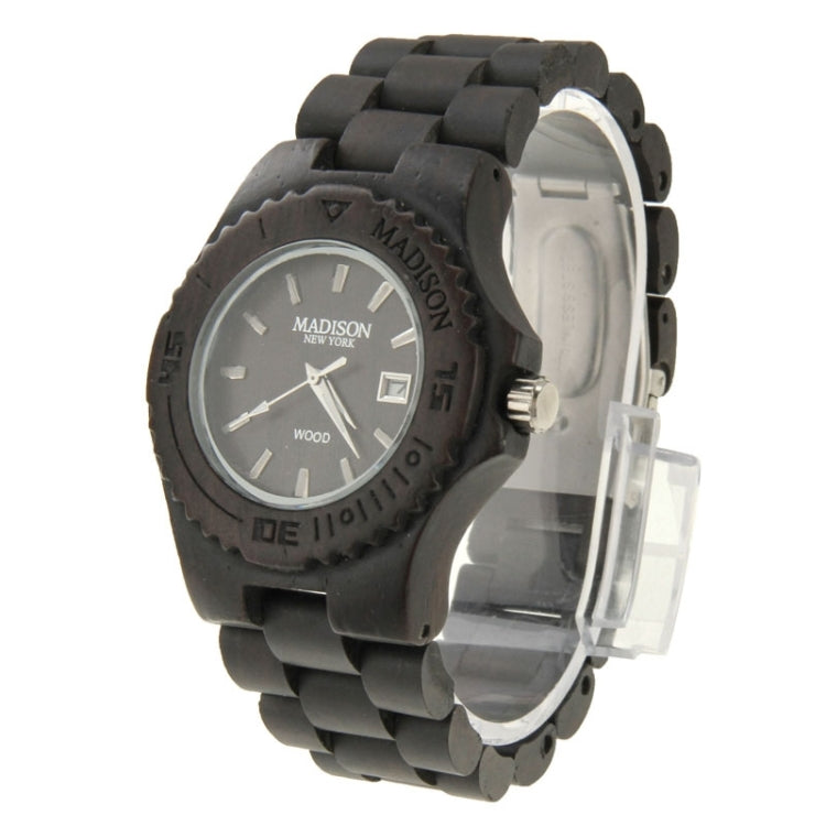MODISON Men Dial Quartz Watch Metallic Wood Watchband with Date