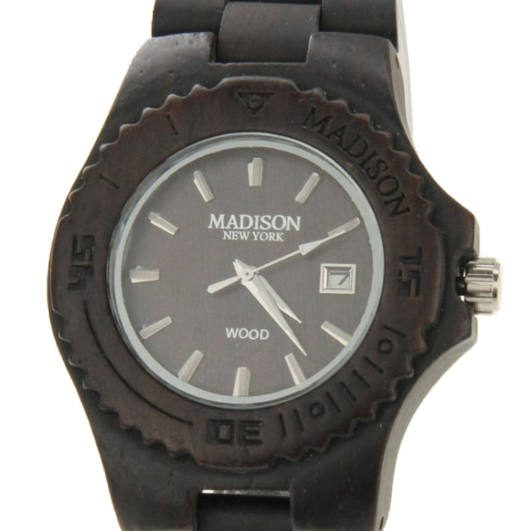 MODISON Men Dial Quartz Watch Metallic Wood Watchband with Date