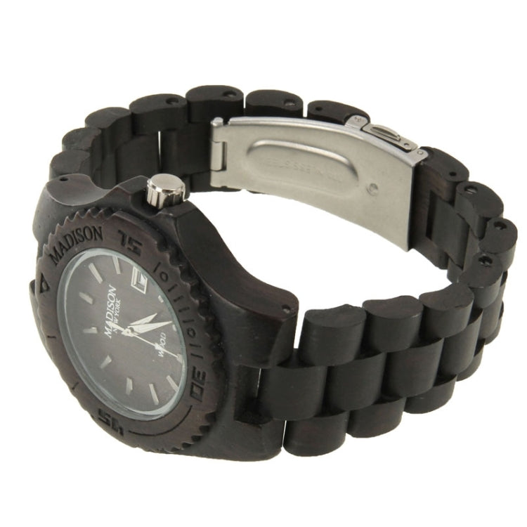 MODISON Men Dial Quartz Watch Metallic Wood Watchband with Date