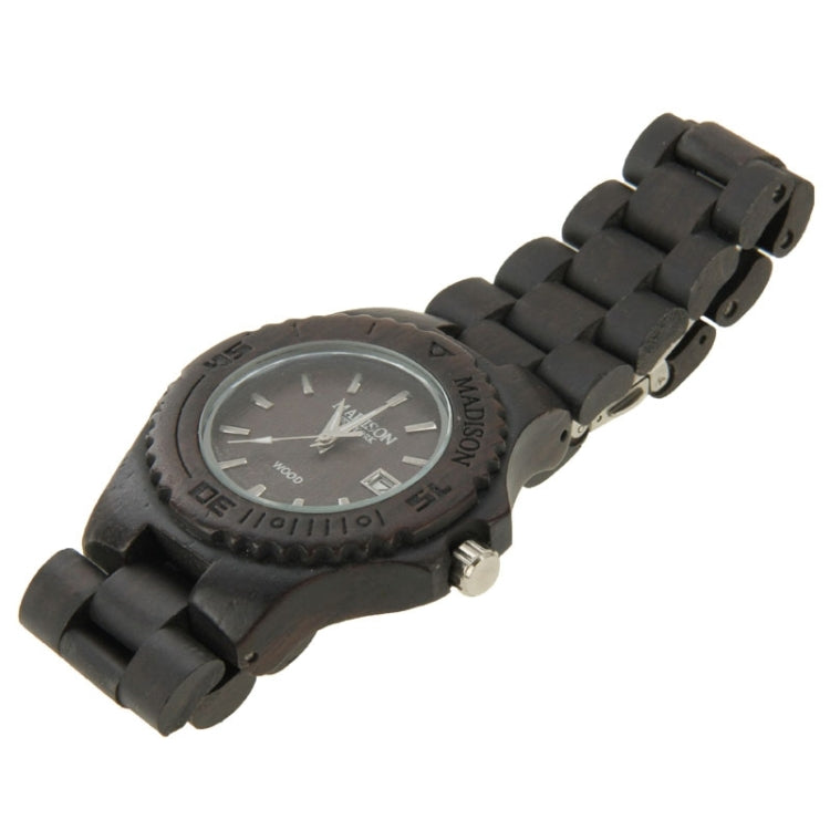 MODISON Men Dial Quartz Watch Metallic Wood Watchband with Date