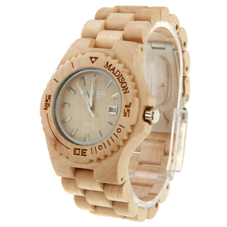 MODISON Men Dial Quartz Watch Metallic Wood Watchband with Date