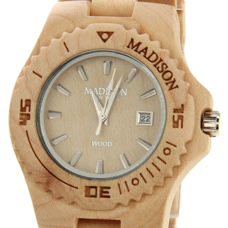 MODISON Men Dial Quartz Watch Metallic Wood Watchband with Date