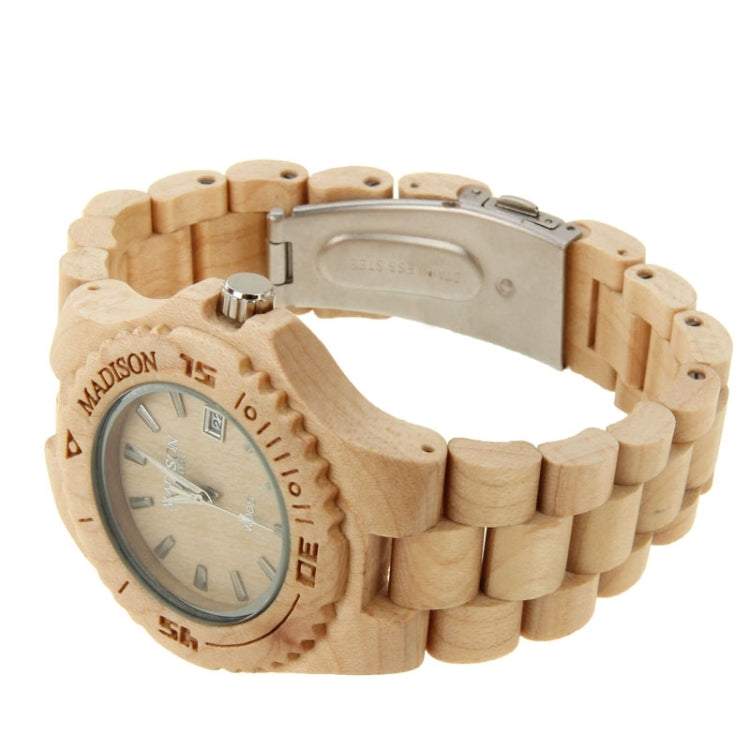 MODISON Men Dial Quartz Watch Metallic Wood Watchband with Date