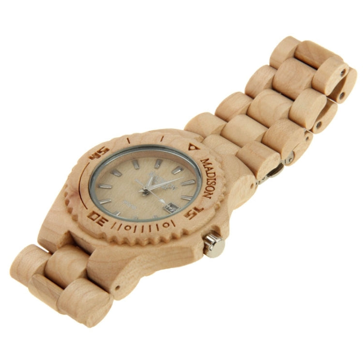 MODISON Men Dial Quartz Watch Metallic Wood Watchband with Date