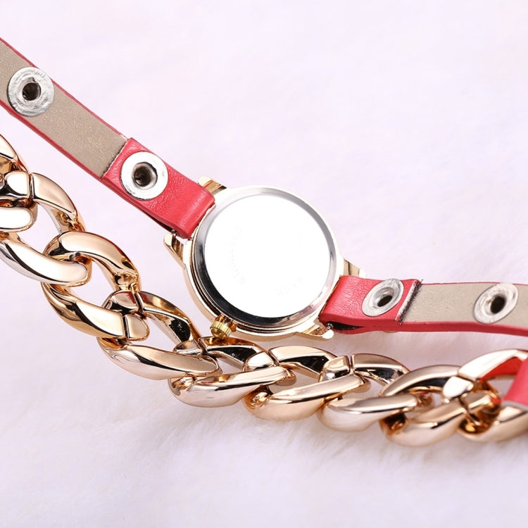 YiLiSha Round Rose Golden Number Graduation Display Fashion Women Lovers Quartz Watch with Irregular Shape Chain & PU Leather Double Band
