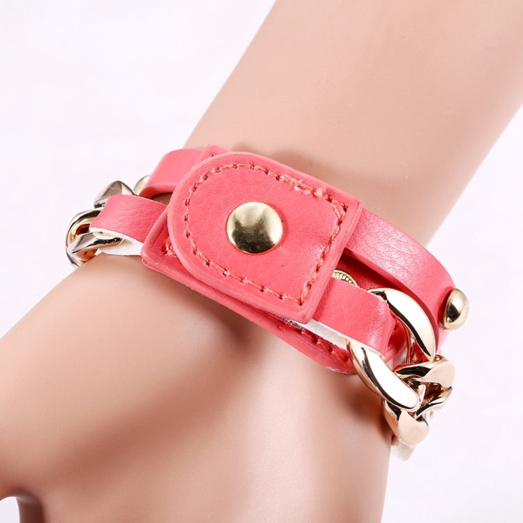 YiLiSha Round Rose Golden Number Graduation Display Fashion Women Lovers Quartz Watch with Irregular Shape Chain & PU Leather Double Band