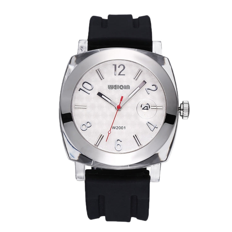 WeiQin 2705 Curved Glass Window Silver Number Scale Calendar Display Fashion Women Quartz Watch with Silicone Band (Black + White)