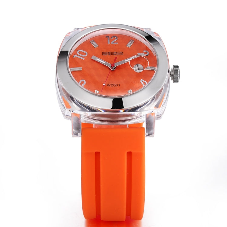 WeiQin 2705 Curved Glass Window Silver Number Scale Calendar Display Fashion Women Quartz Watch with Silicone Band (Black + White)