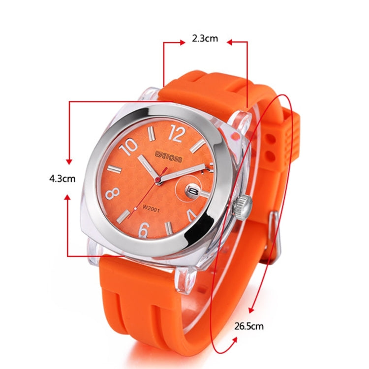 WeiQin 2705 Curved Glass Window Silver Number Scale Calendar Display Fashion Women Quartz Watch with Silicone Band (Black + White)