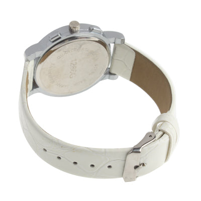 Butterfly Design Dial Quartz Watch with White Leather Watchband