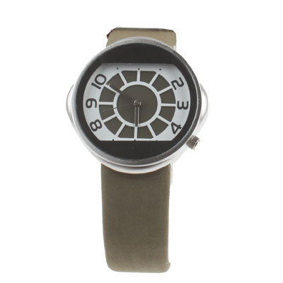 Compass Design Dial Quartz Watch with Brown Leather Watchband(Brown)