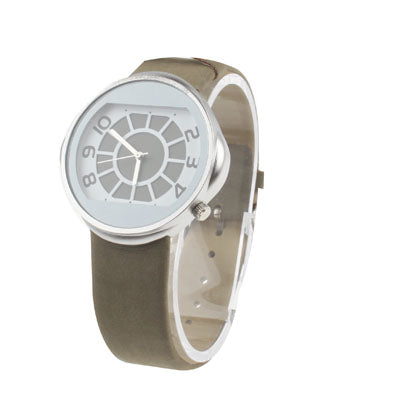 Compass Design Dial Quartz Watch with Brown Leather Watchband(Brown)