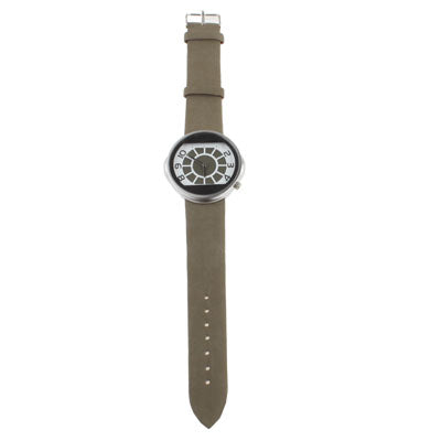 Compass Design Dial Quartz Watch with Brown Leather Watchband(Brown)