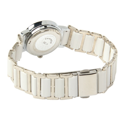 Stylish Women Quartz Watch with Ceramics Watchband (White)