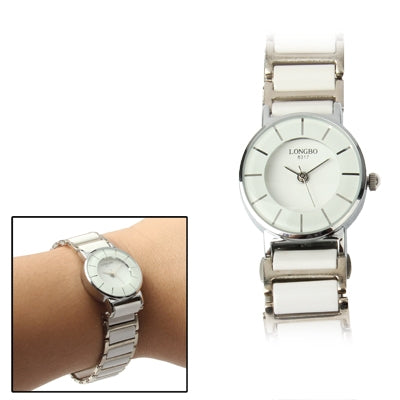 Stylish Women Quartz Watch with Ceramics Watchband (White)