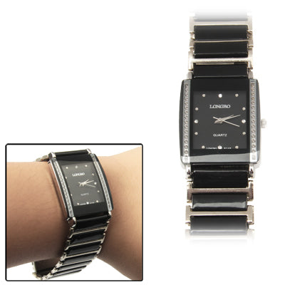 Stylish Diamond Jewelry Dial Men Jewelry Quartz Watch with Ceramics Watchband (Black)