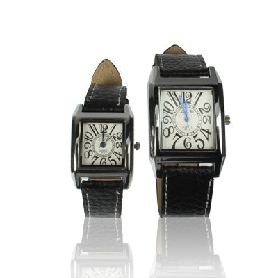 Classic Quartz Wrist Watch / Couple Watch + Synthetic Leather Strap Watch(Black)