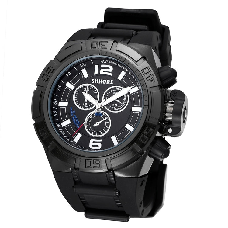 SHHORS Big Dial 3 Small Decoration Dial Fashion Men Quartz Watch with Silicone Band