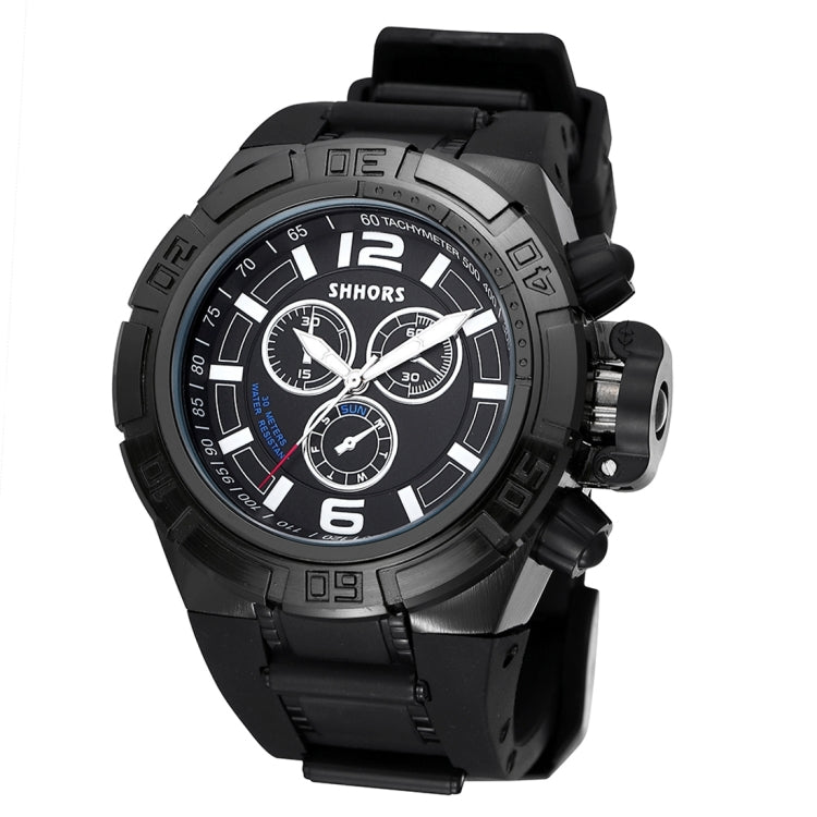 SHHORS Big Dial 3 Small Decoration Dial Fashion Men Quartz Watch with Silicone Band