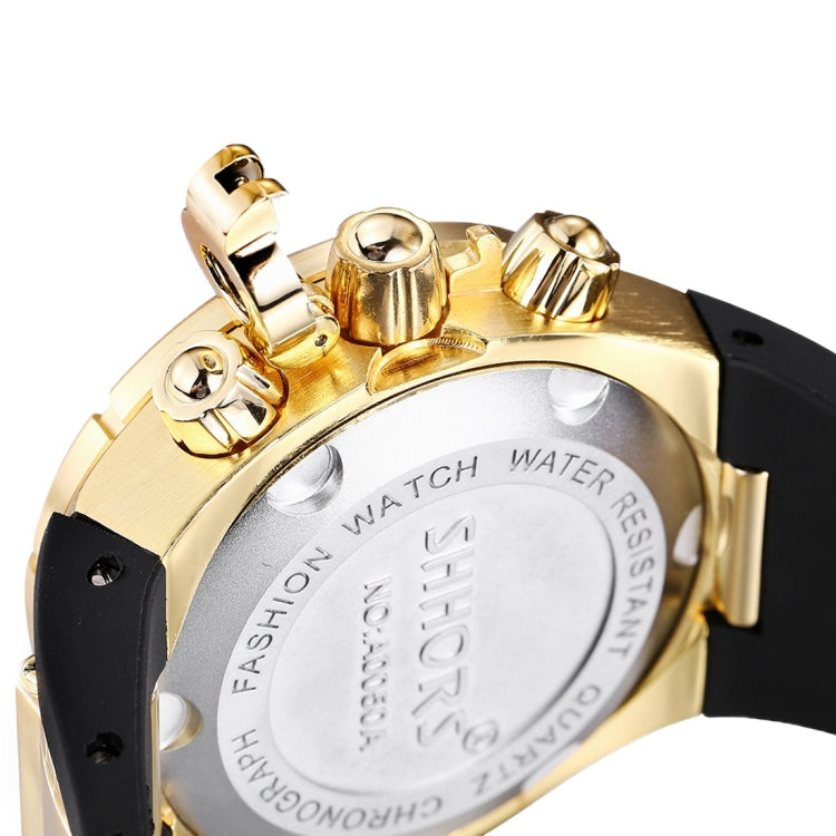SHHORS Big Dial 3 Small Decoration Dial Fashion Men Quartz Watch with Silicone Band