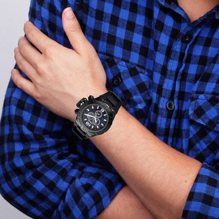 SHHORS Big Dial 3 Small Decoration Dial Fashion Men Quartz Watch with Silicone Band