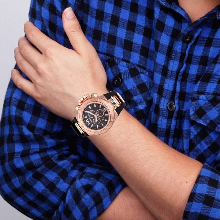 SHHORS Big Dial 3 Small Decoration Dial Fashion Men Quartz Watch with Silicone Band