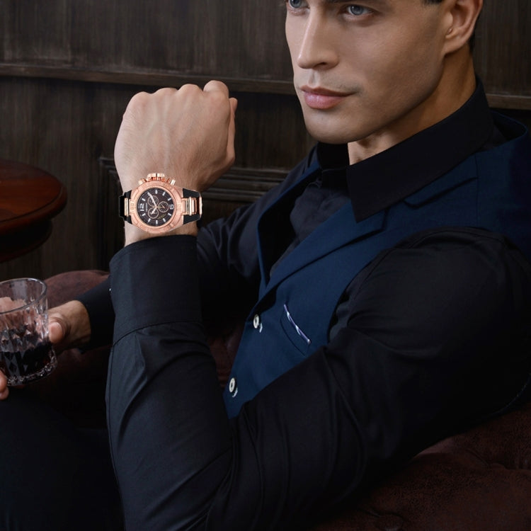 SHHORS Big Dial 3 Small Decoration Dial Fashion Men Quartz Watch with Silicone Band