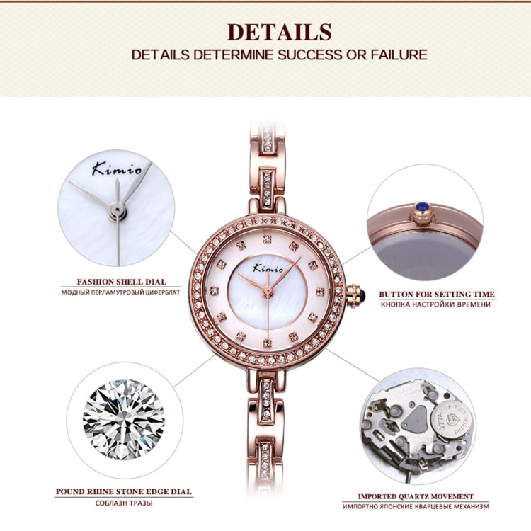Kimio Rhinestone Scale & Case & Bracelet Round Dial Fashion Women Quartz Watch with Alloy Band