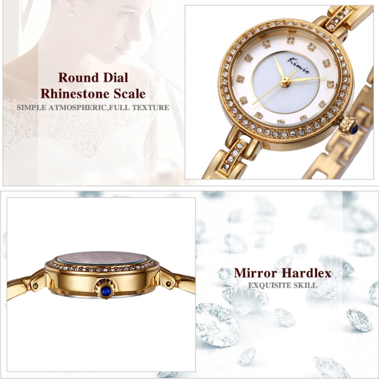 Kimio Rhinestone Scale & Case & Bracelet Round Dial Fashion Women Quartz Watch with Alloy Band