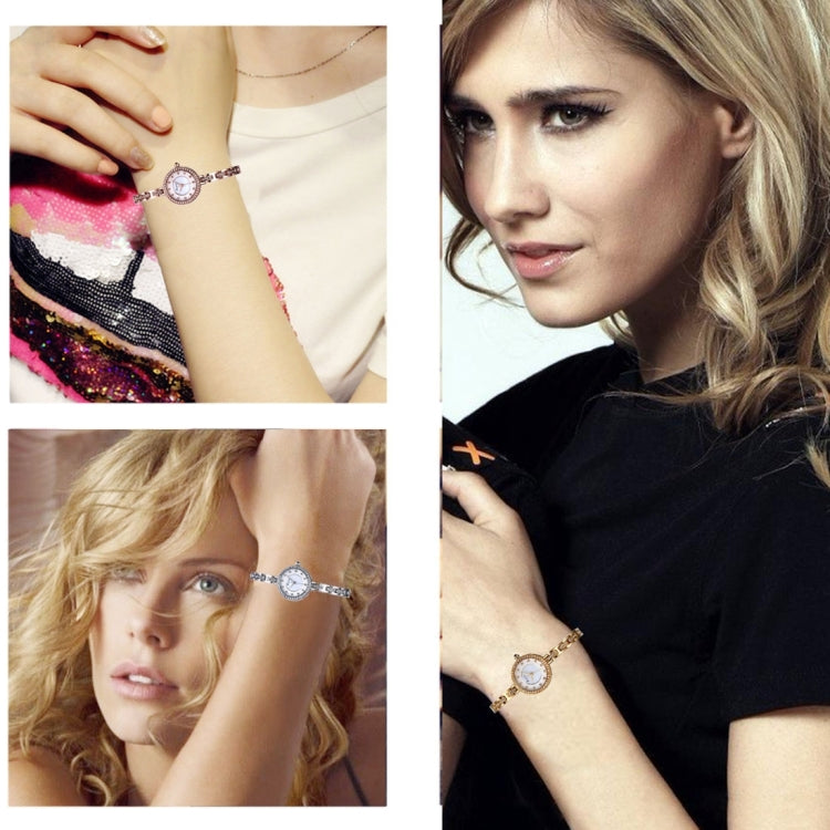 Kimio Rhinestone Scale & Case & Bracelet Round Dial Fashion Women Quartz Watch with Alloy Band