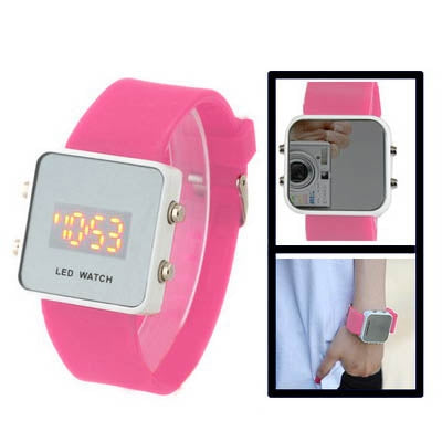 Fashion Mirror LED Unisex Wrist Watch(Pink)