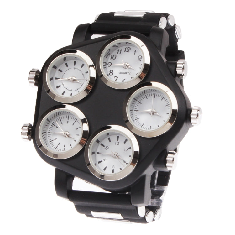 Unique Stylish Large 5 Dial Plate Quartz Analogue Wrist Watch(Black)
