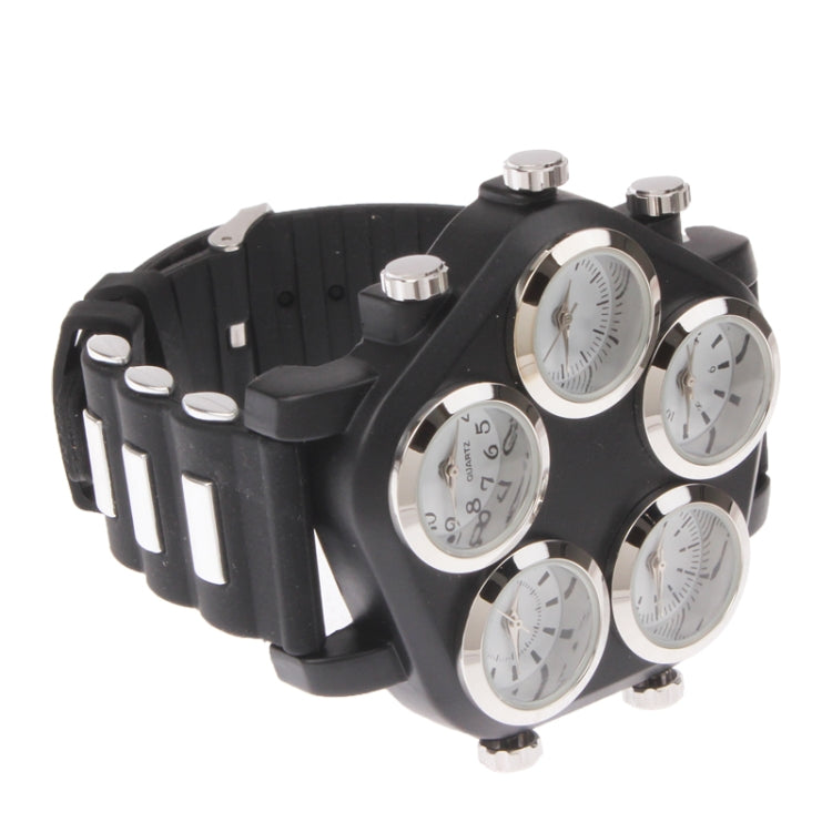 Unique Stylish Large 5 Dial Plate Quartz Analogue Wrist Watch(Black)
