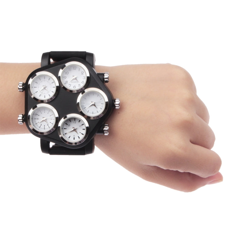 Unique Stylish Large 5 Dial Plate Quartz Analogue Wrist Watch(Black)