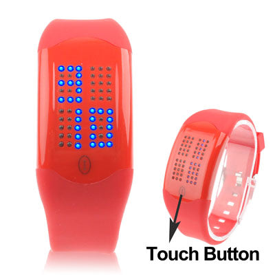 Blue LED Light Touch Button Watch with Silicon Watchband