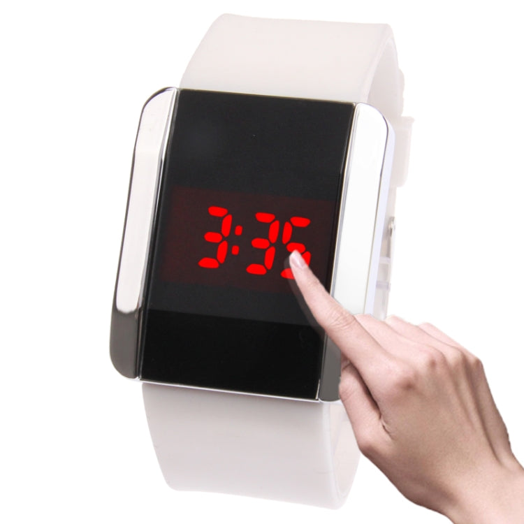 Fashionable Red LED Digital Bangle Wrist Watch & Rubber Strap for both Male and Female(White)