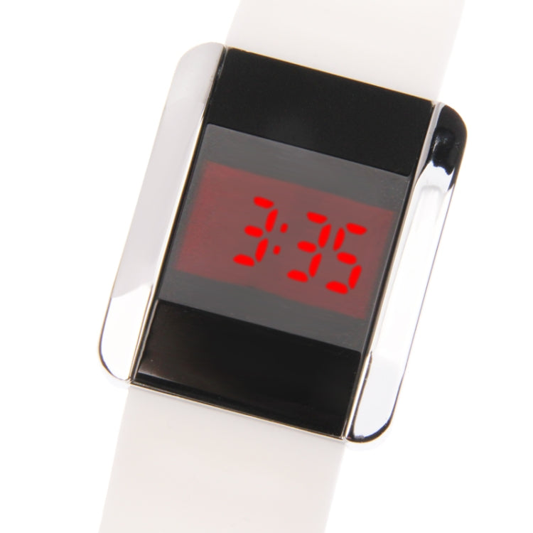 Fashionable Red LED Digital Bangle Wrist Watch & Rubber Strap for both Male and Female(White)