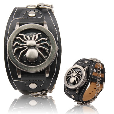 Unique Spider Pattern Quartz Wrist Watch Timepieces with Faux Leather Strap & Cover for Both Male and Female