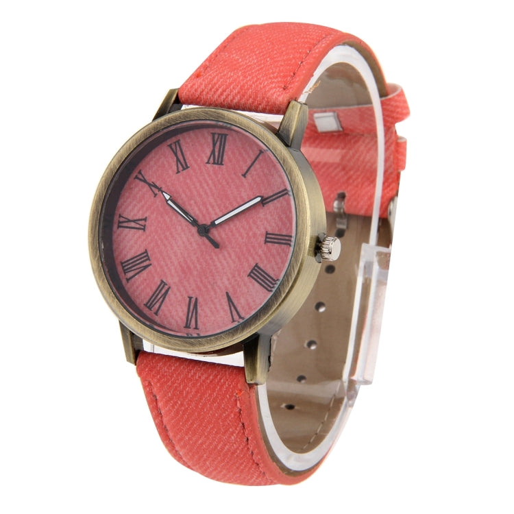 Denim Texture Style Round Dial Retro Digital Display Women & Men Quartz Watch with PU Leather Band