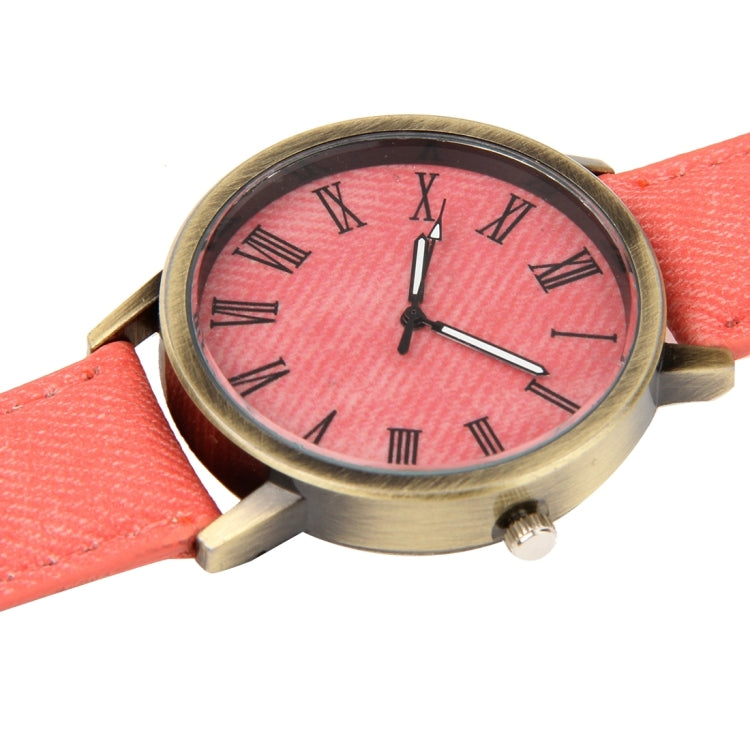Denim Texture Style Round Dial Retro Digital Display Women & Men Quartz Watch with PU Leather Band