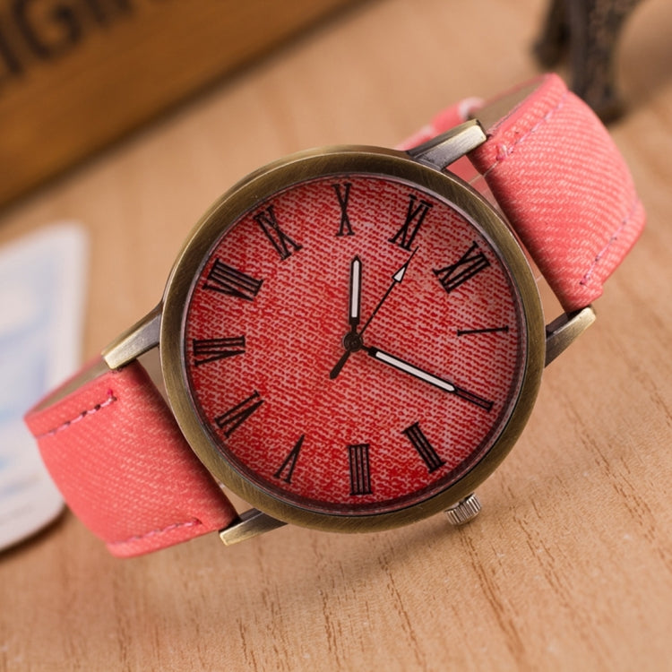 Denim Texture Style Round Dial Retro Digital Display Women & Men Quartz Watch with PU Leather Band